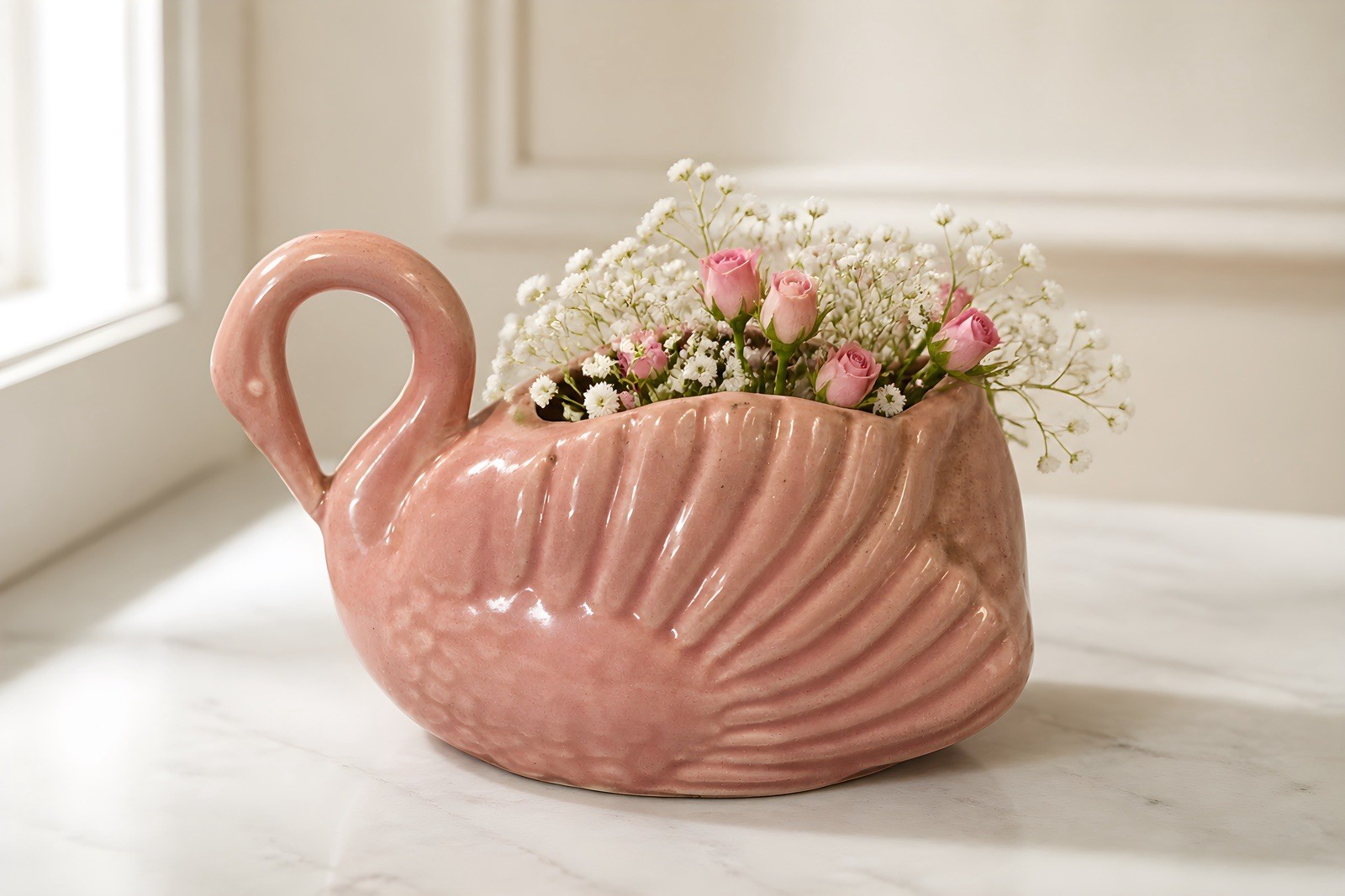 Vintage pink ceramic swan planter with a glossy finish 5.5” Tall. Signed by Eliz Vintage pink ceramic swan planter with a glossy finish 5.5” Tall. Signed by Eliz