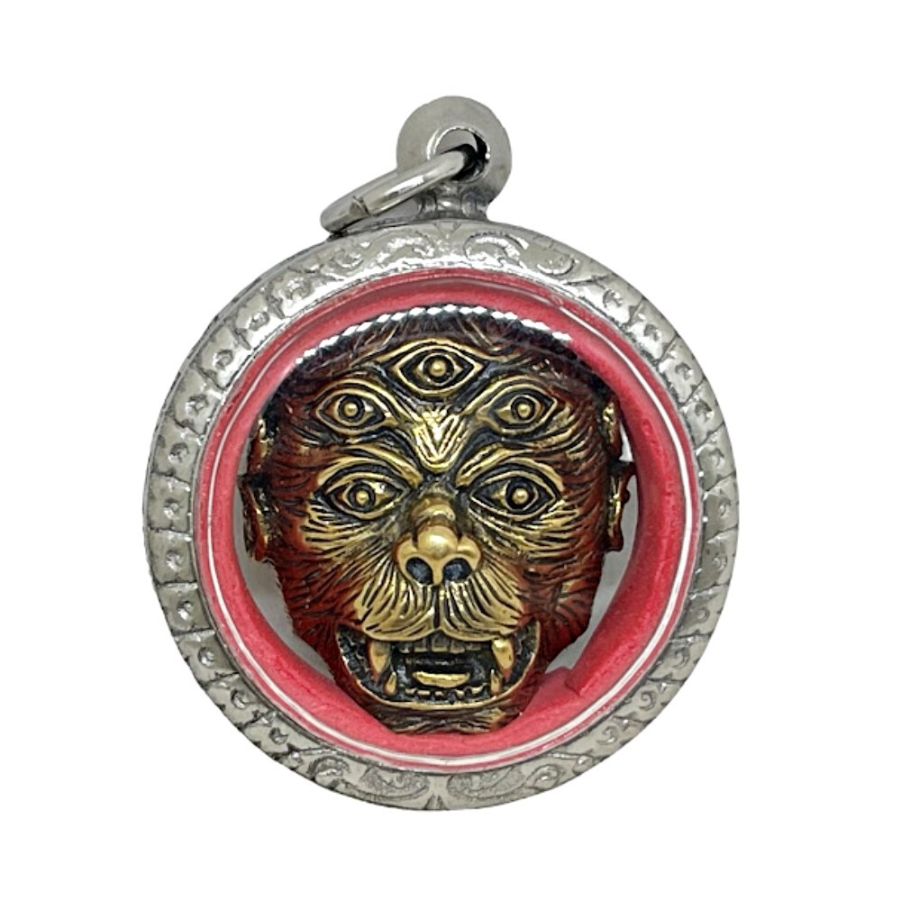 4 Ears 5 Eyes Monster God Phra Indra Avatar Thai Amulet Pendant Stainless Frame