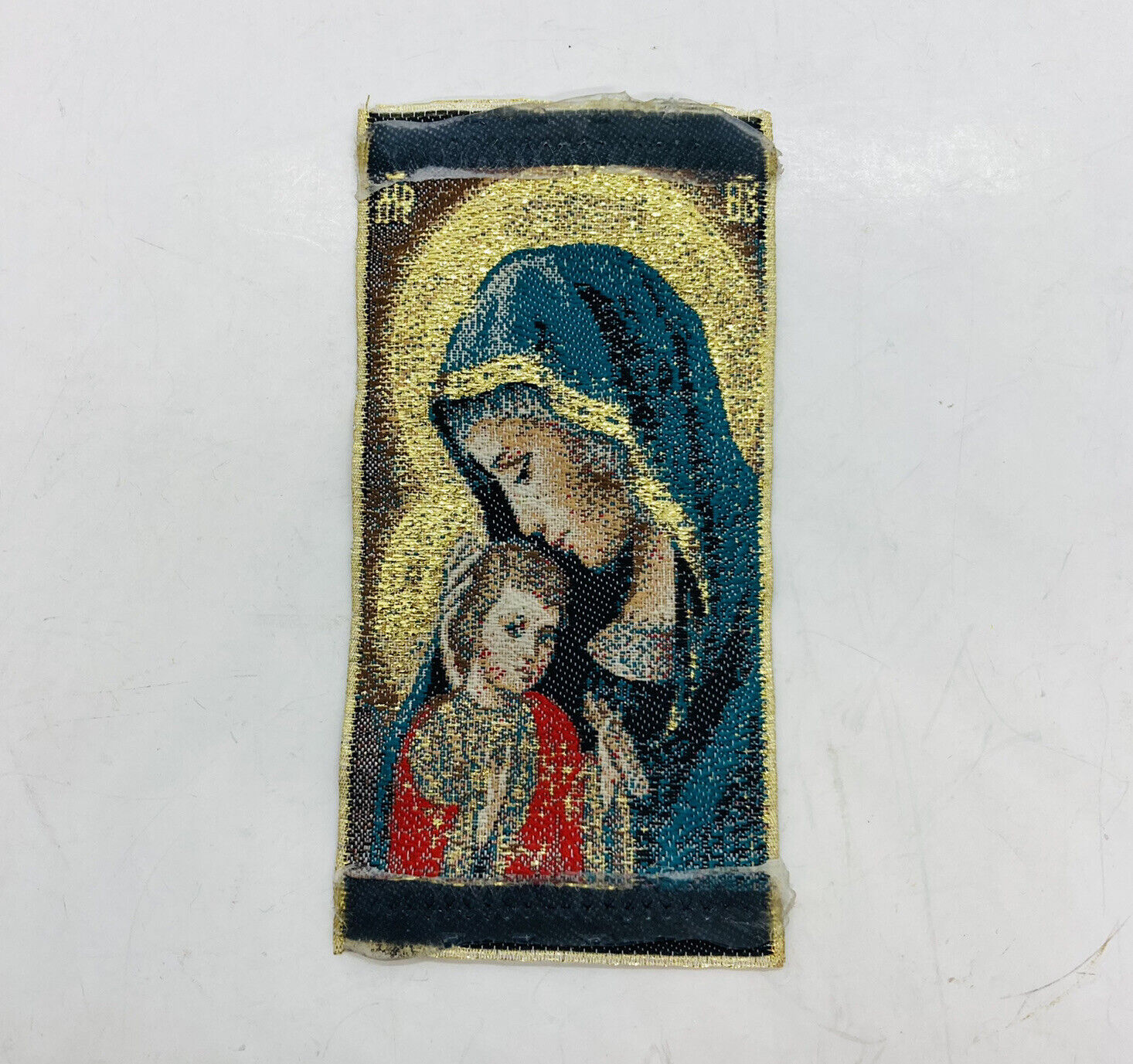 Vintage Mary And Baby Jesus Praying Cloth Bookmark Hand-sewn Art 16