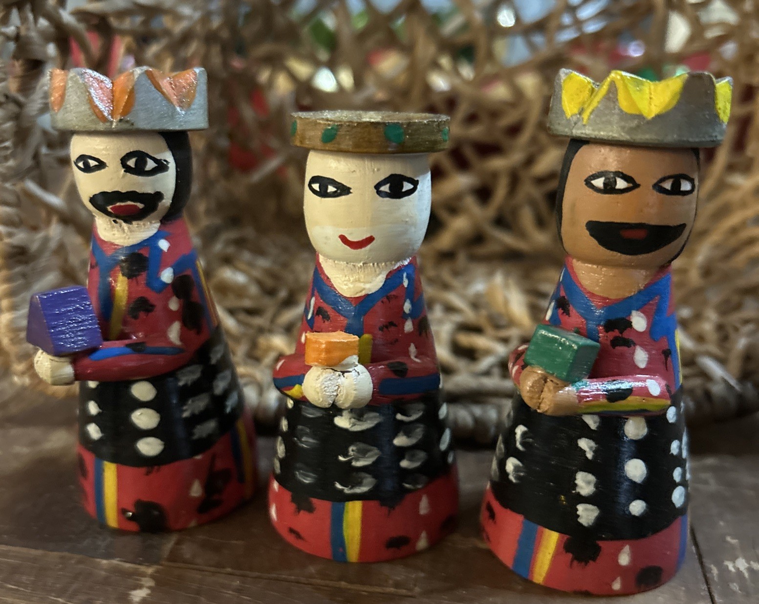 Handmade wood Three Wise Men Nativity Set  Hand-Painted Christmas mediterranean
