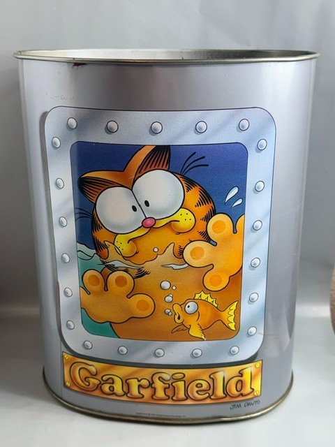 Vintage 1978 Garfield Cat Metal Trash Can 13X10 Fish United Feature Syndicate