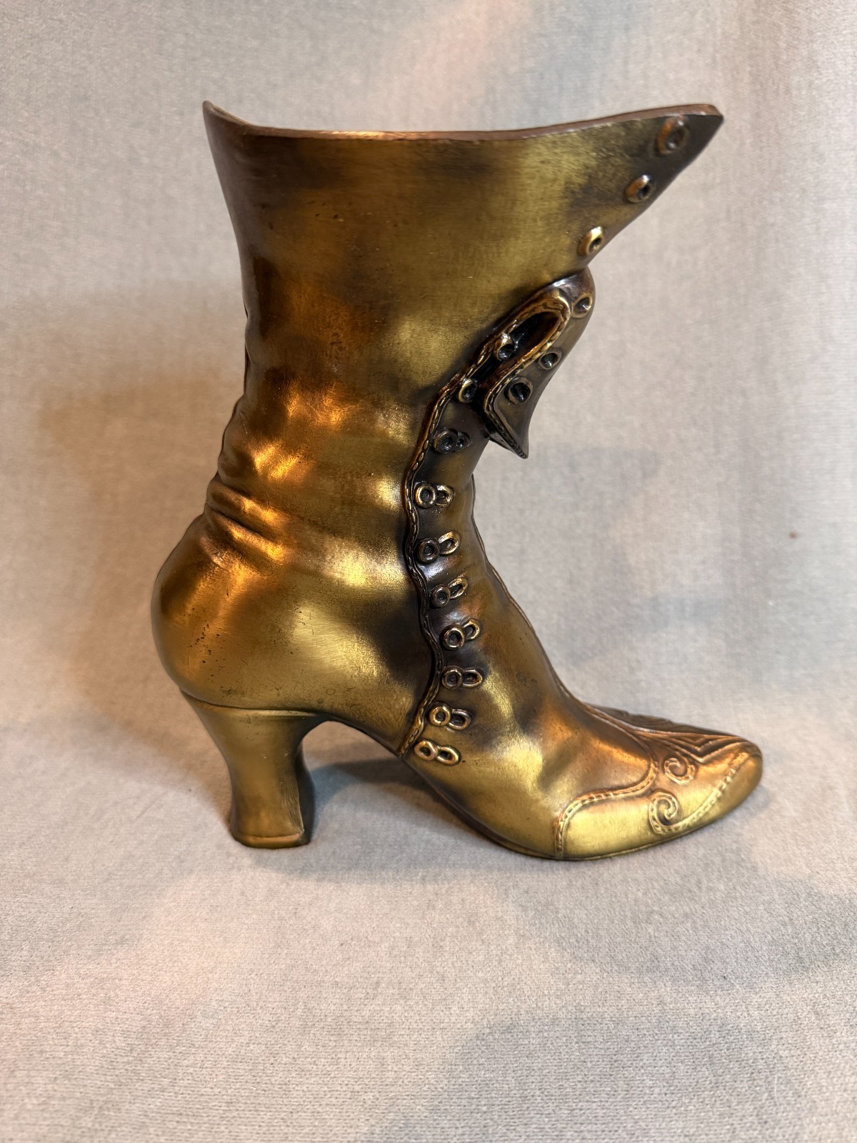 Vintage Solid Brass Victorian Lady's Boot Shoe Vase Planter Distressed Heavy Vintage Solid Brass Victorian Lady's Boot Shoe Vase Planter Distressed Heavy