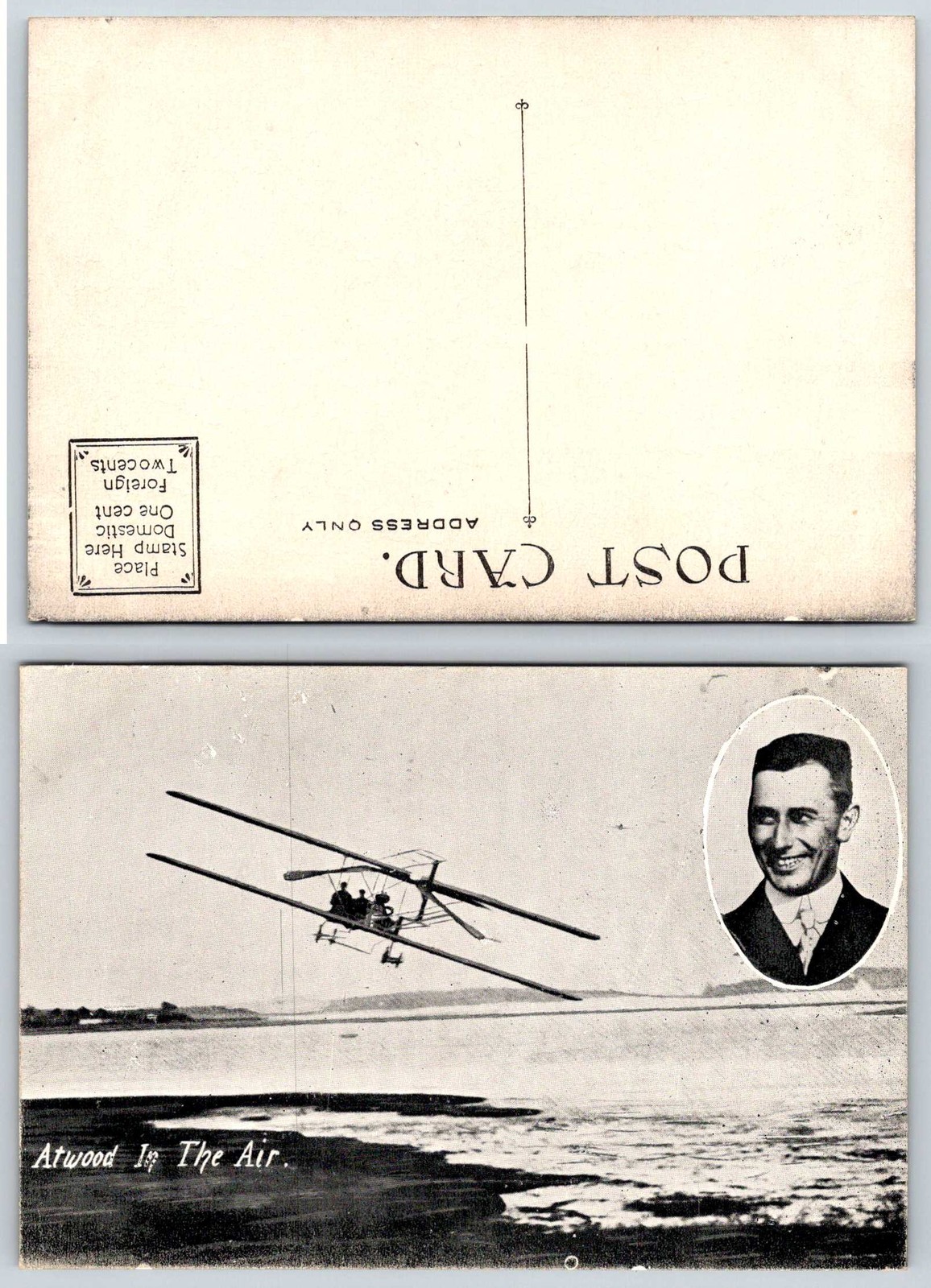 Aviator Harry Atwood Flying a Burgess-Wright Model F Biplane Postcard AQ6