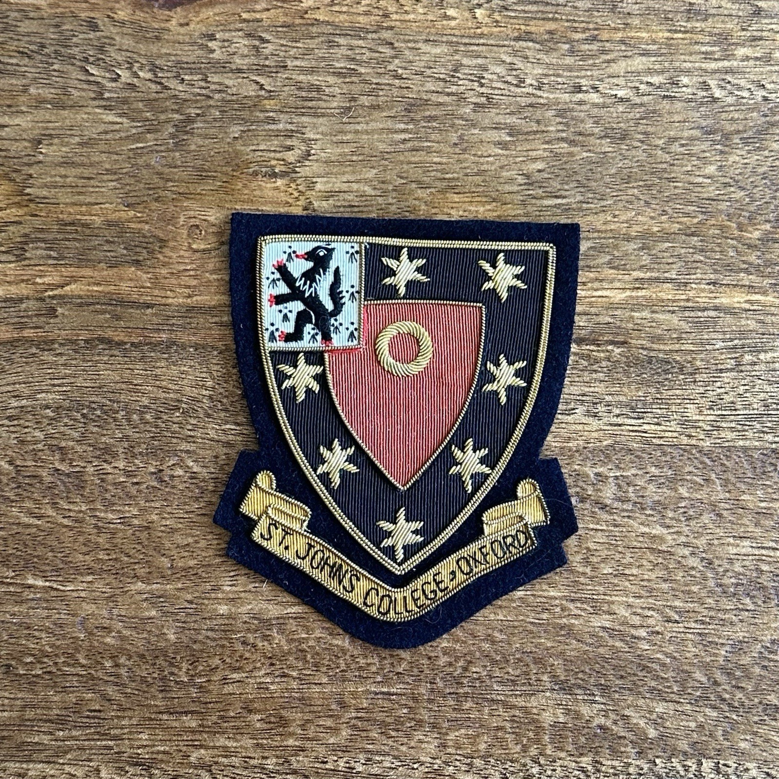 Vintage St Johns College Oxford University Crest Patch Bullion Embroidery Old