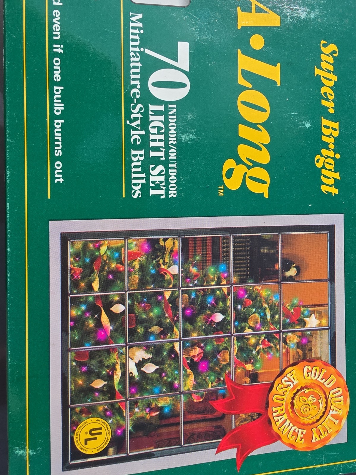 GE String~A~Long Miniature Style Christmas Lights, 70 Color Bulbs, 32 Ft, NOS.