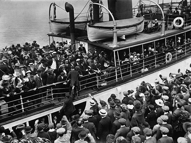 Emigrants aboard ocean liner RMS Zealandic prepare depart Liverpoo- Old Photo