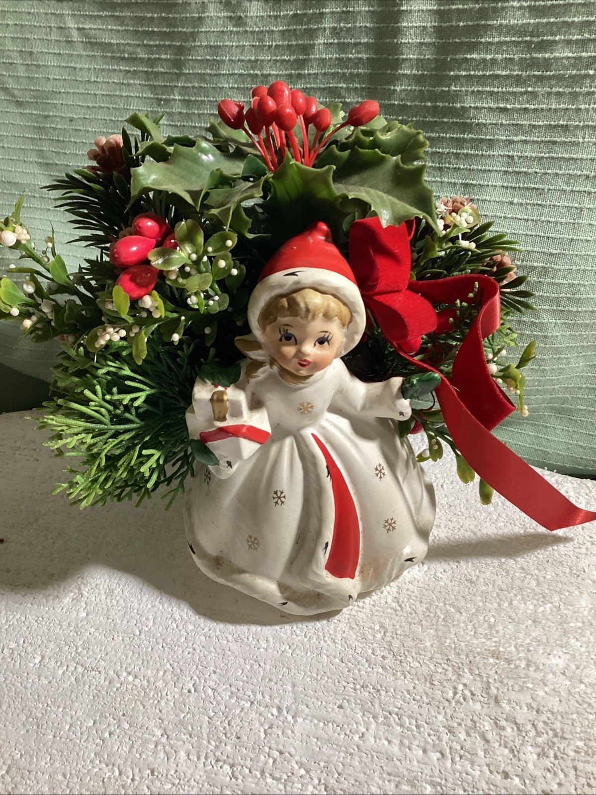 Vintage Napco Christmas Girl Planter Greenery Japan X-8389 Gifts
