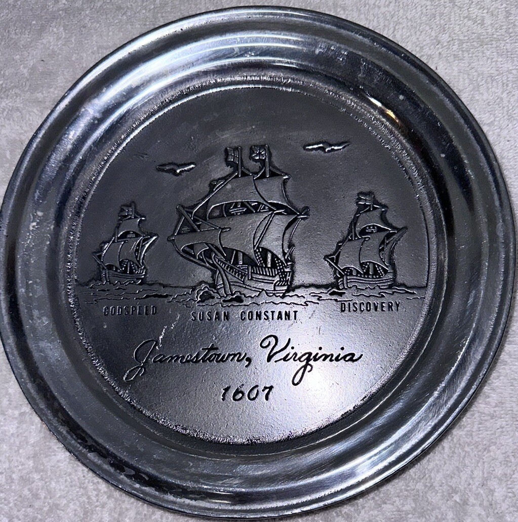 Cast Craft Limited Edition Pewter Jamestown VA 1607 Ship plate Wall Hanging