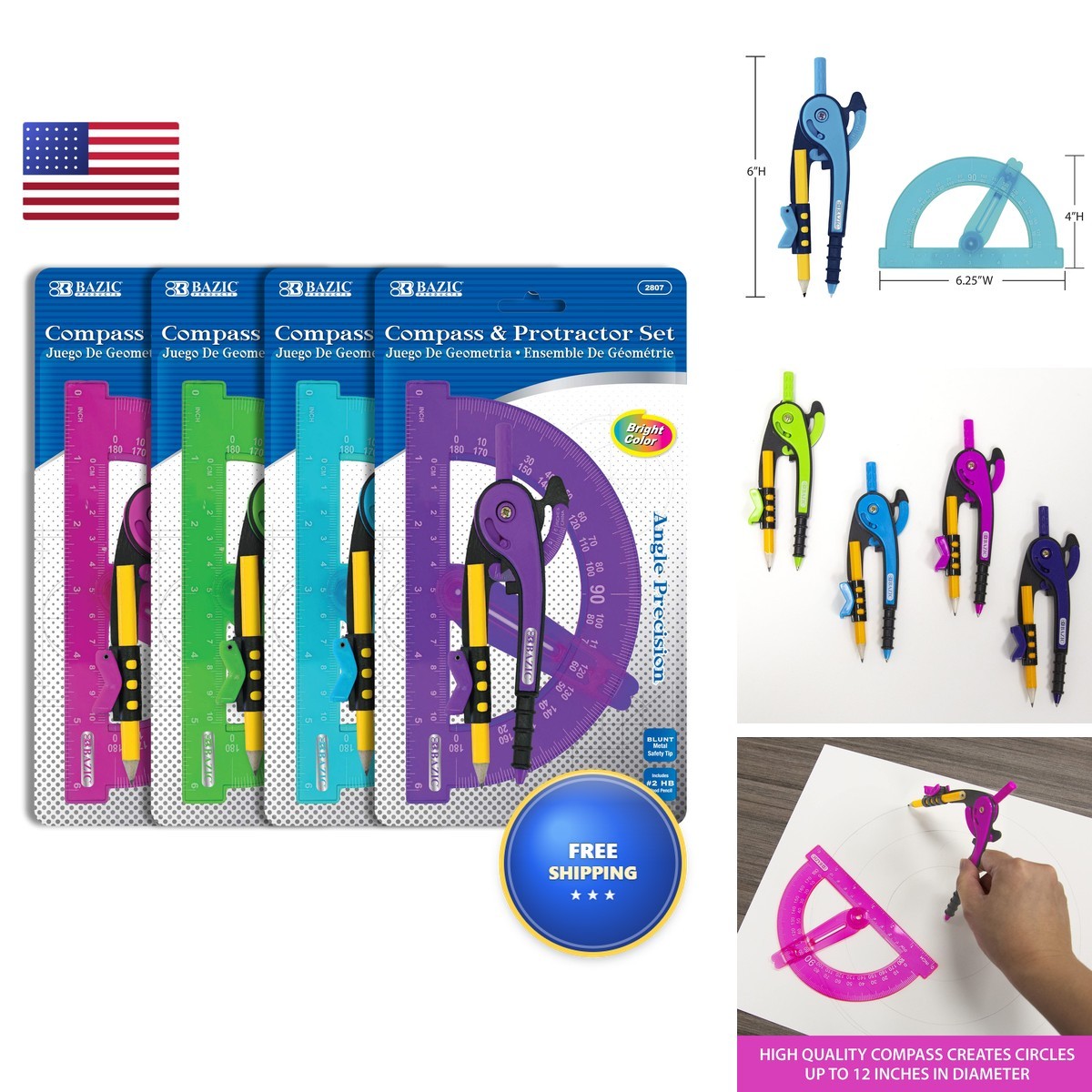 BAZIC PRODUCTS Scale-Arm Compass with #2 Pencil & 6 in Protractor, 24-Box BAZIC PRODUCTS Scale-Arm Compass with #2 Pencil & 6 in Protractor, 24-Box