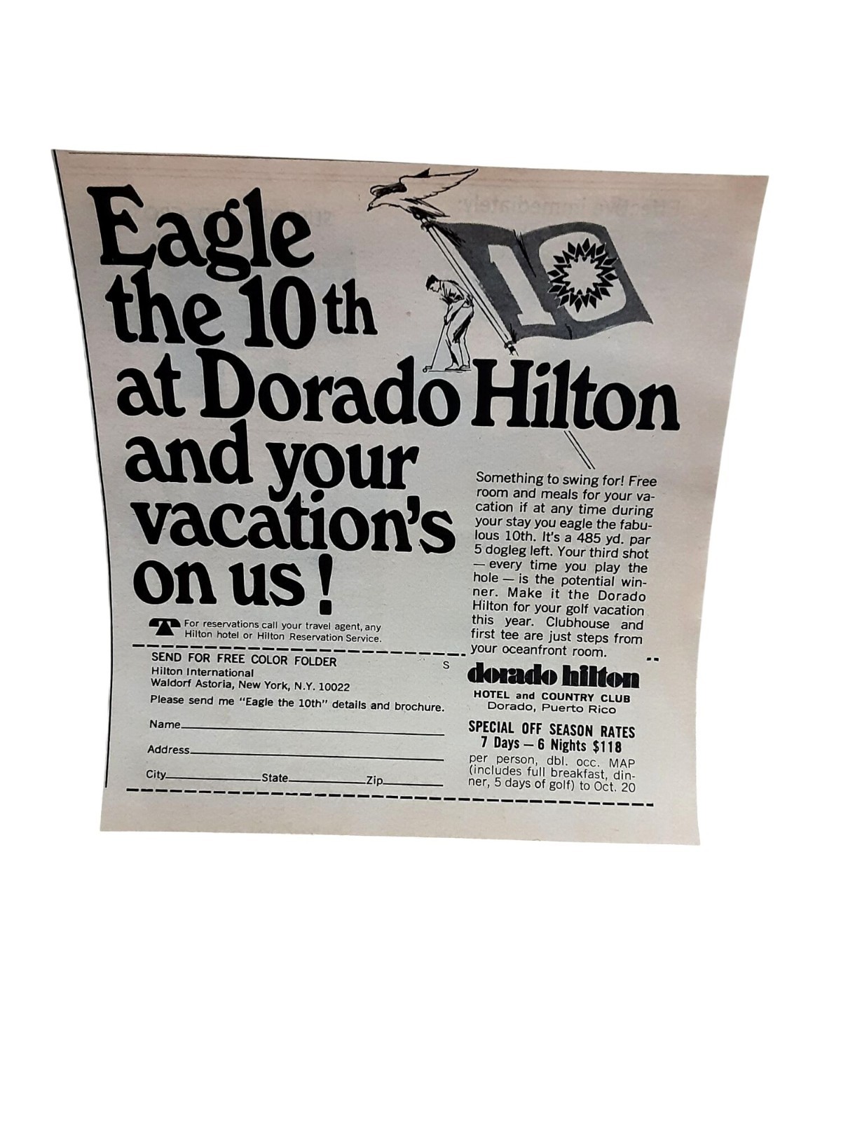 1967 Dorado Hilton Puerto Rico Golf Vacation Vintage Travel Ad 5 x 5.5 1967 Dorado Hilton Puerto Rico Golf Vacation Vintage Travel Ad 5 x 5.5