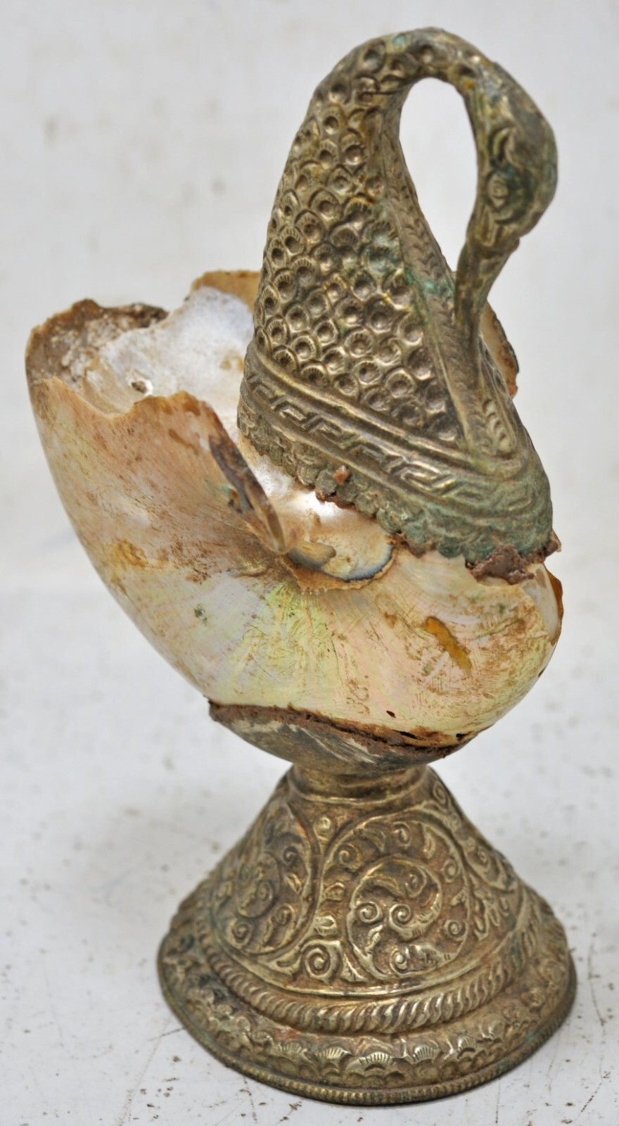 Antique Mother of Pearl White Metal Bird Figurine Original Old Hand Crafted