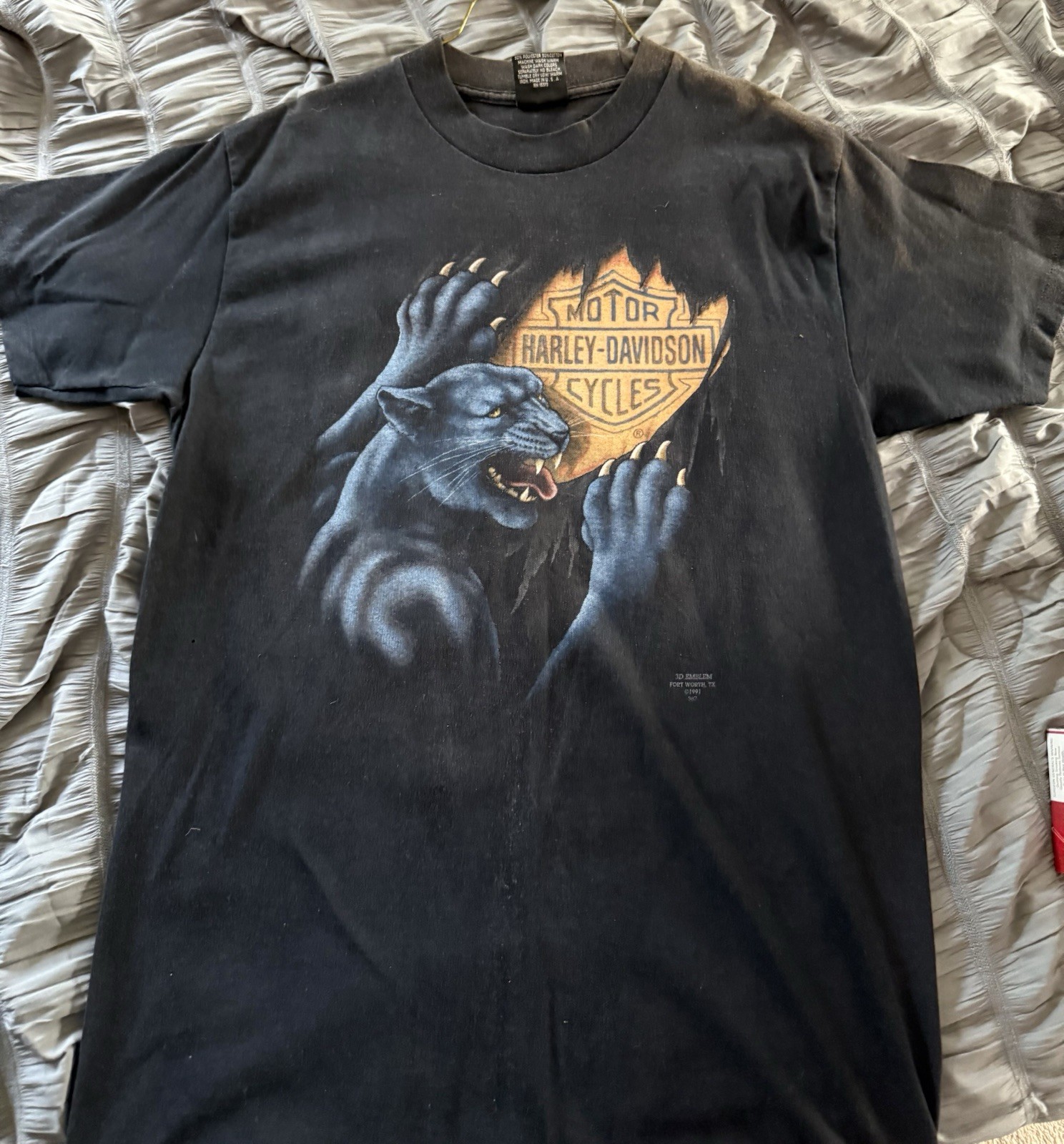 Harley-Davidson 1991 3D Emblem Panther Graphic Black T-Shirt Size L