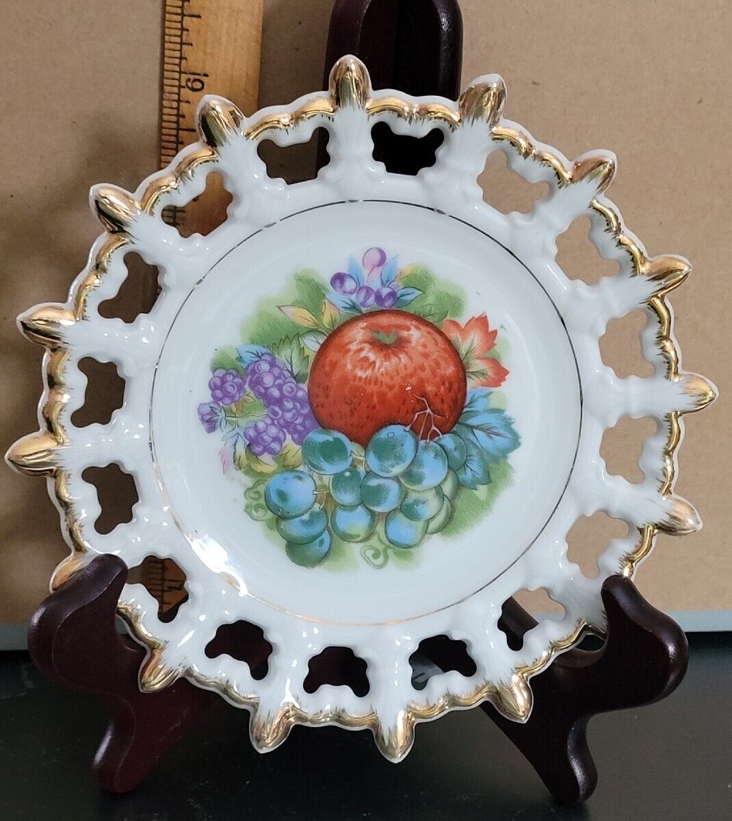 Vintage Decorative Small Plate With Fruit Design NAPCO HANDPAINTED