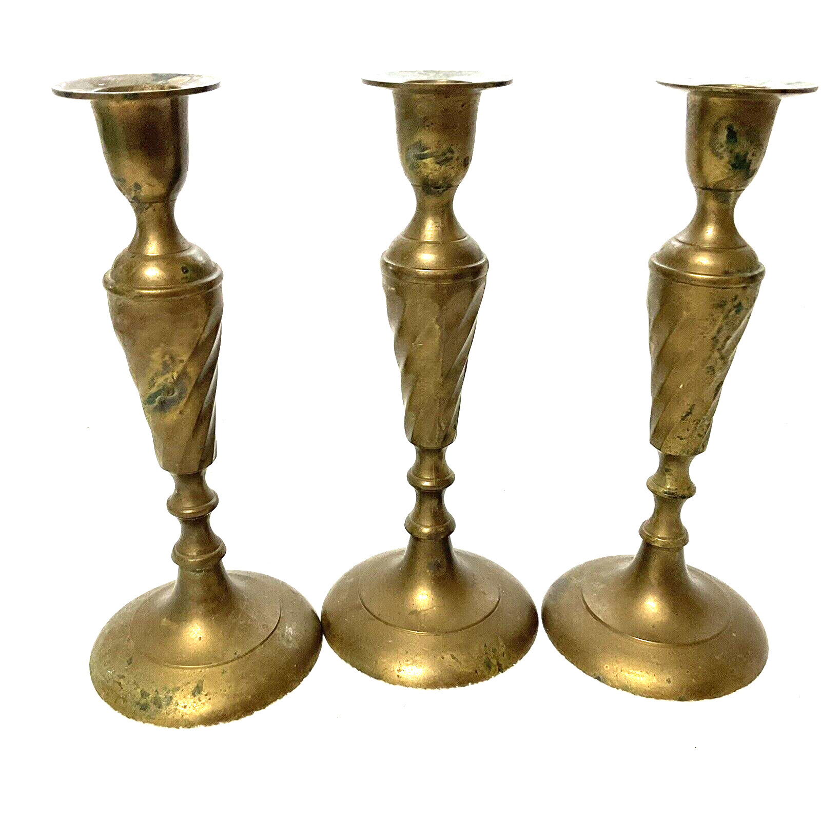 Vintage Brass Swirl Candlesticks Holders Lot of 3 Made in India