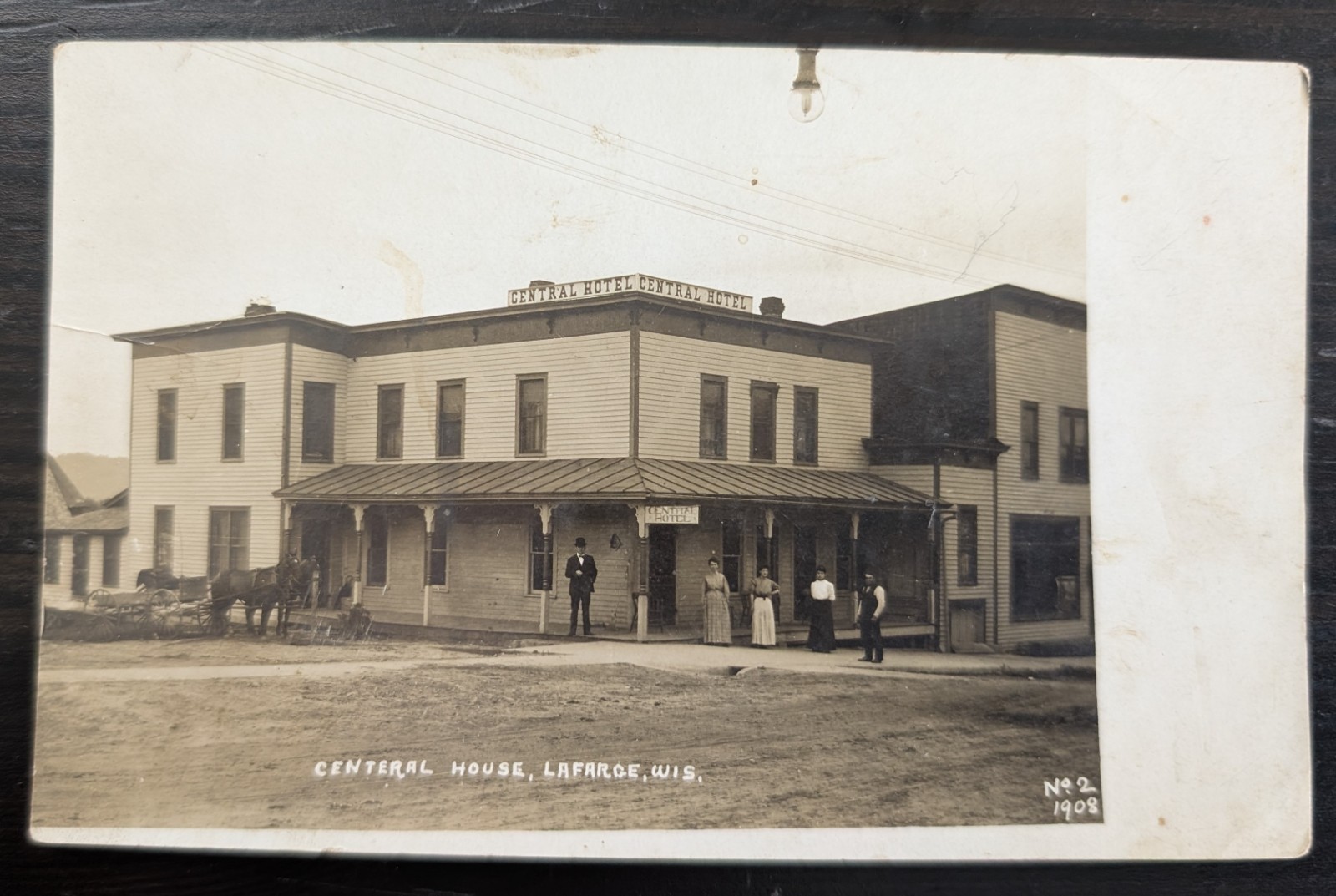RPPC La Farge Wisconsin People in Front of Central House Vernon County Postcard