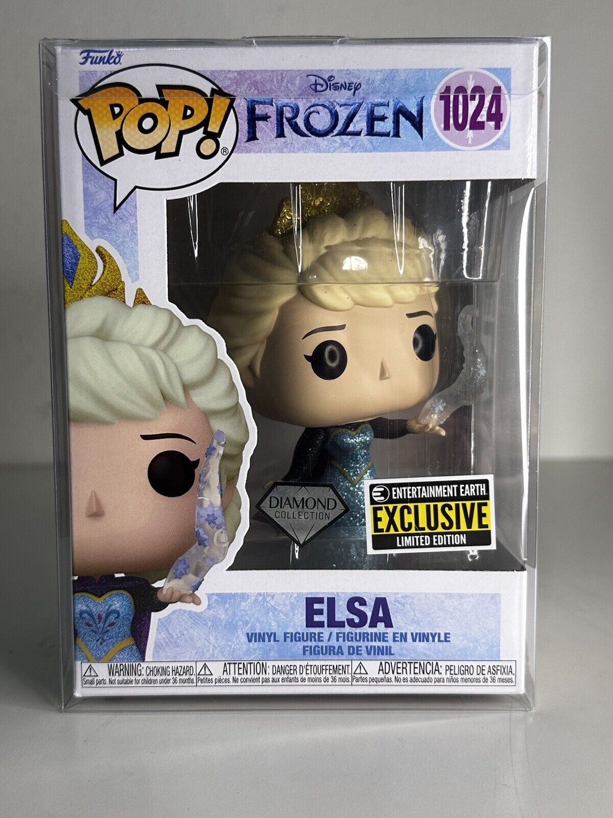 Funko Pop Disney Frozen Elsa Diamond Glitter #1024 EE Exclusive with Protector
