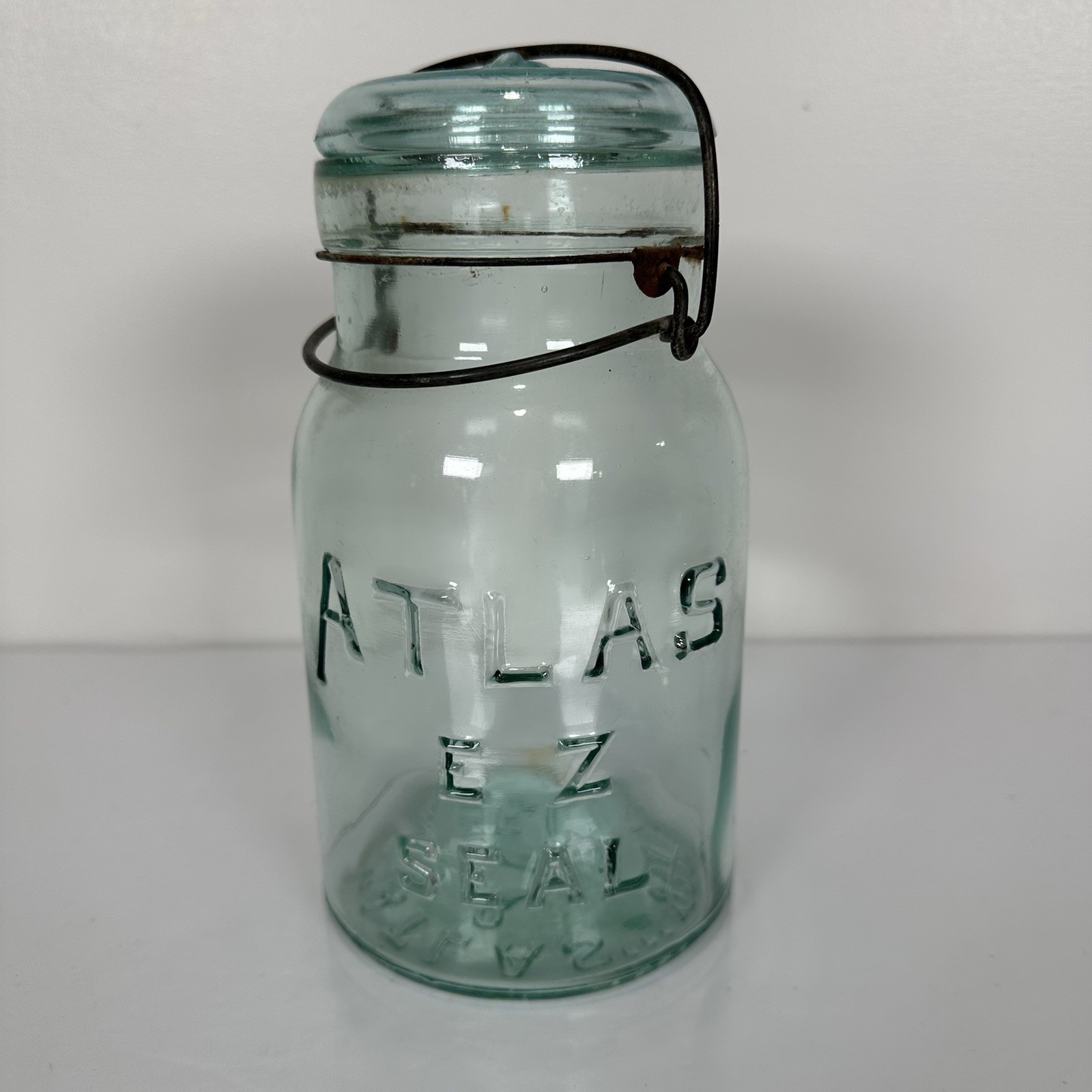 VINTAGE GREEN GLASS HAZEL ATLAS E - Z SEAL Quart CANNING JAR