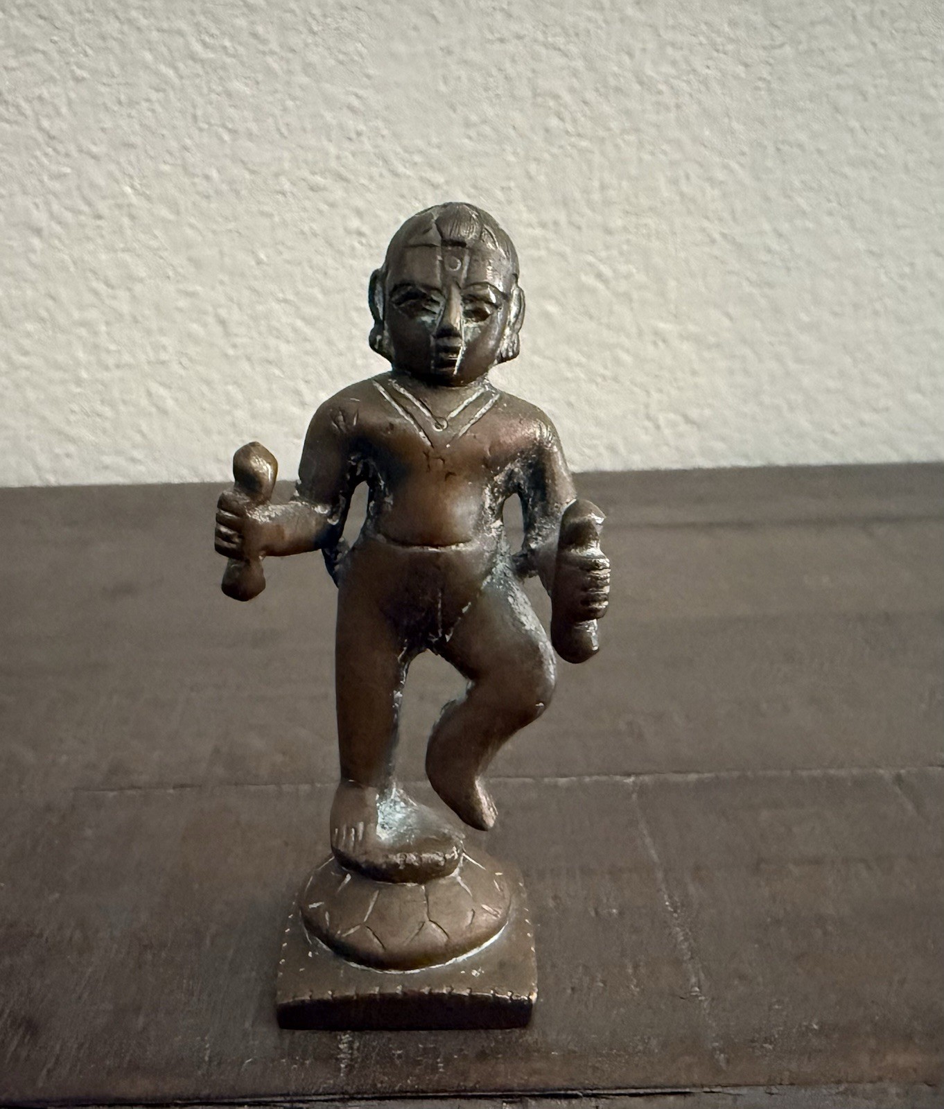 Indian Folk Art Dancing Figure Bronze Tone Metal Statue Figurine 3.5” 