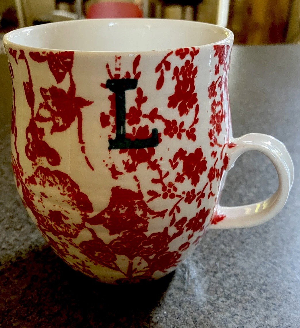 ANTHROPOLOGIE Homegrown Alphabet Ceramic Coffee Cup Letter L Red NEW COND