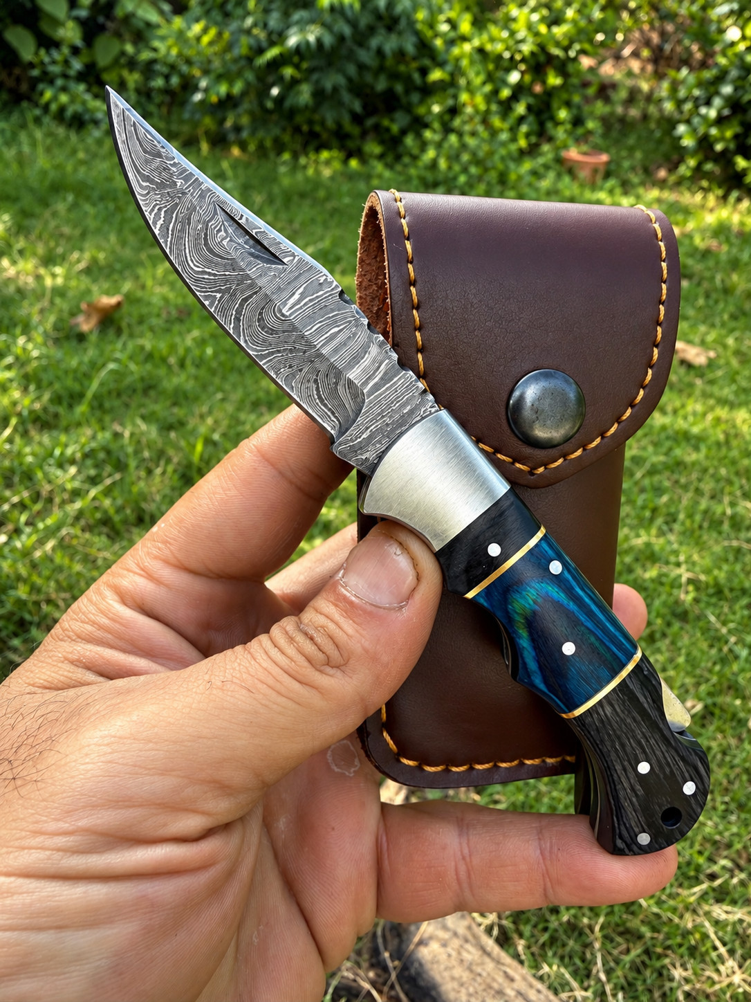 CUSTOM HANDMADE FORGED DAMASCUS STEEL FOLDING POCKET KNIFE +SHEATH EDC 2575