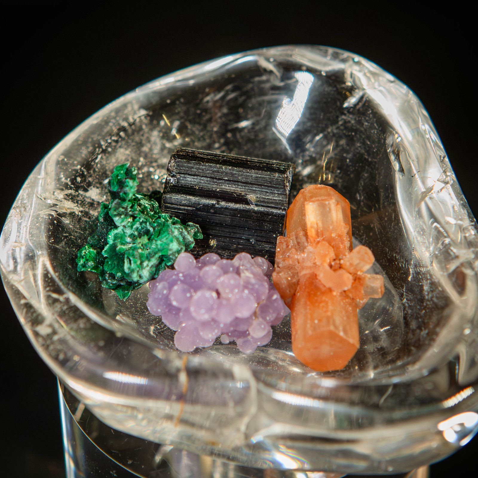 4pc Raw Crystal Specimen Set Lot Grape Agate Malachite Tourmaline Aragonite