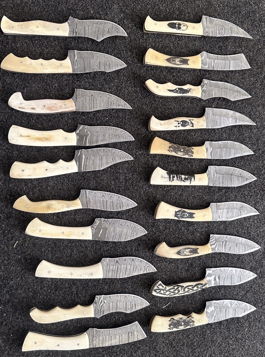 Lot of 20 Pcs 8'' Full Tang Skinners Knives Bone Handle Damascus Steel W/Sheath