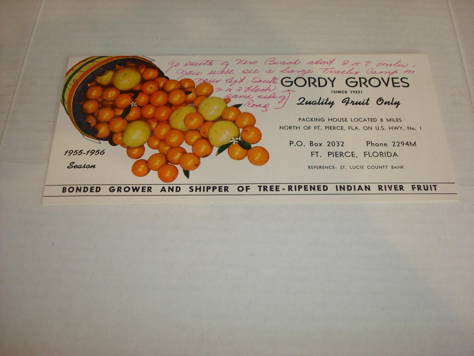 Vintage 1955-1956 Season Gordy Groves, Ft Pierce,Florida Brochure
