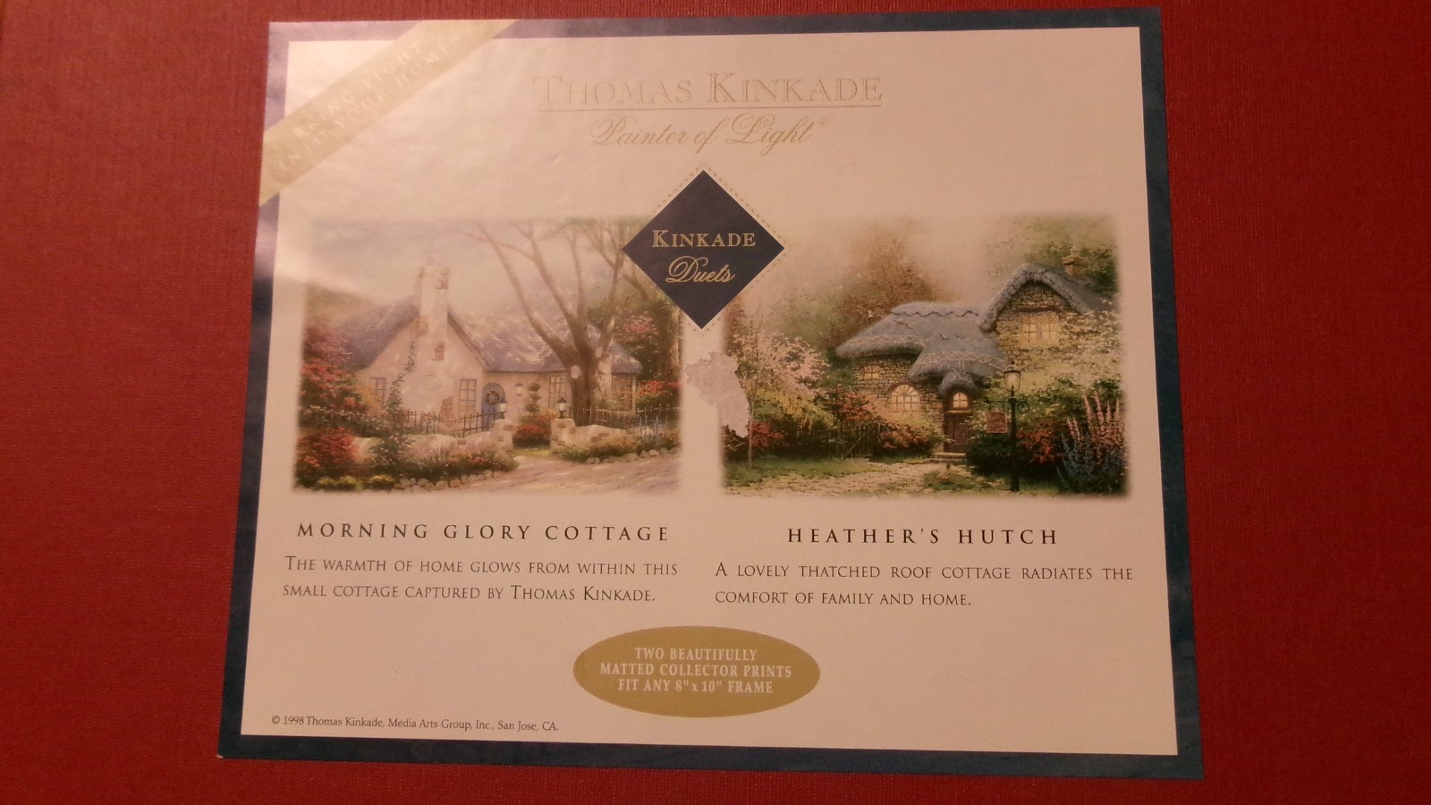 Thomas Kinkade Garden Cottage Collection 1998 Two matted prints In original box