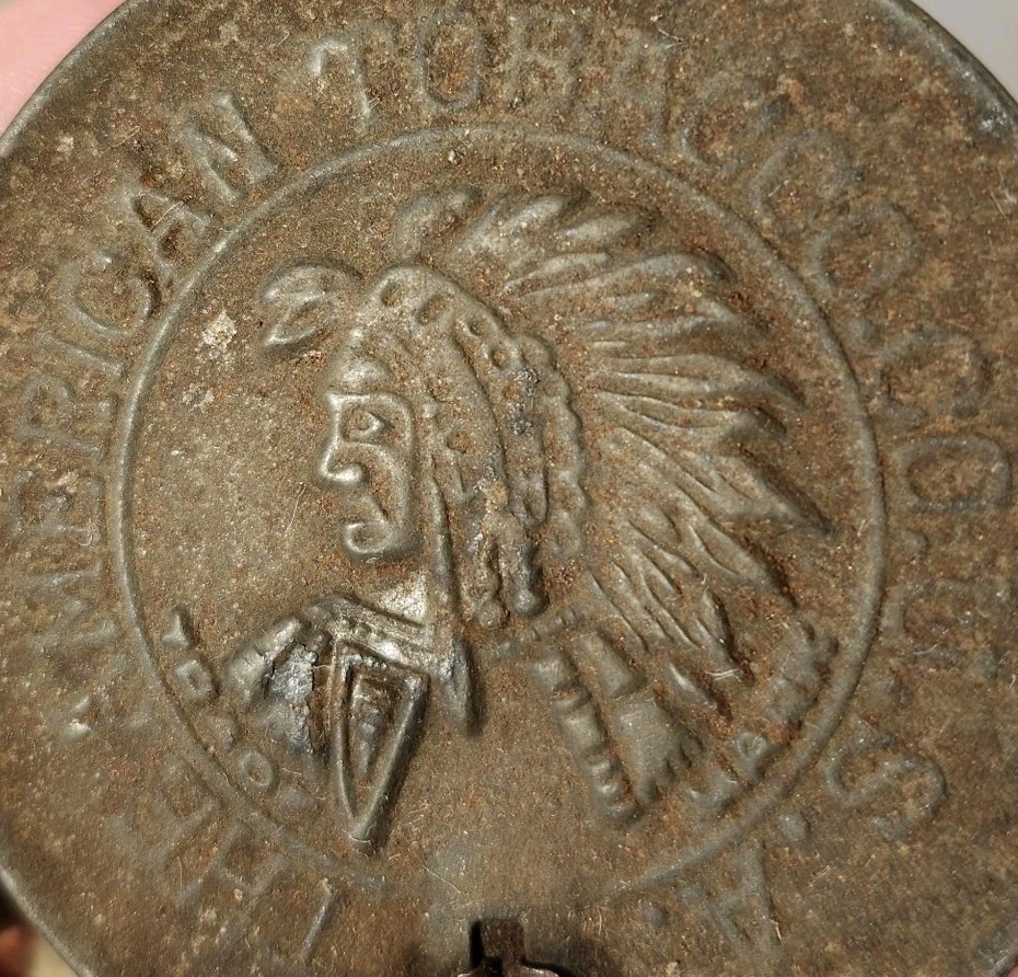 Rare Atq Vtg The American Tobacco Co USA Tin w/ Embossed Native Indian