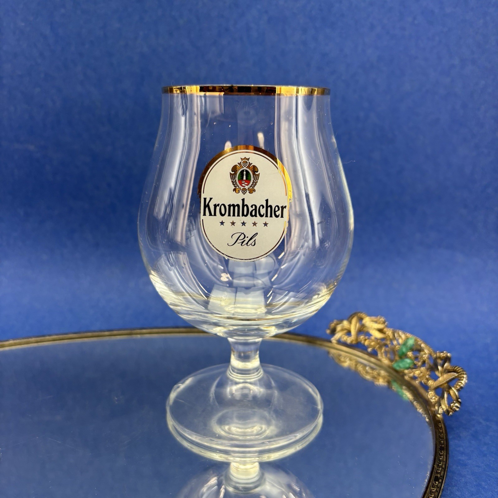 Krombacher Pils Gold Rim Logo Tulip Beer Glass 0.4 L Mint Cond