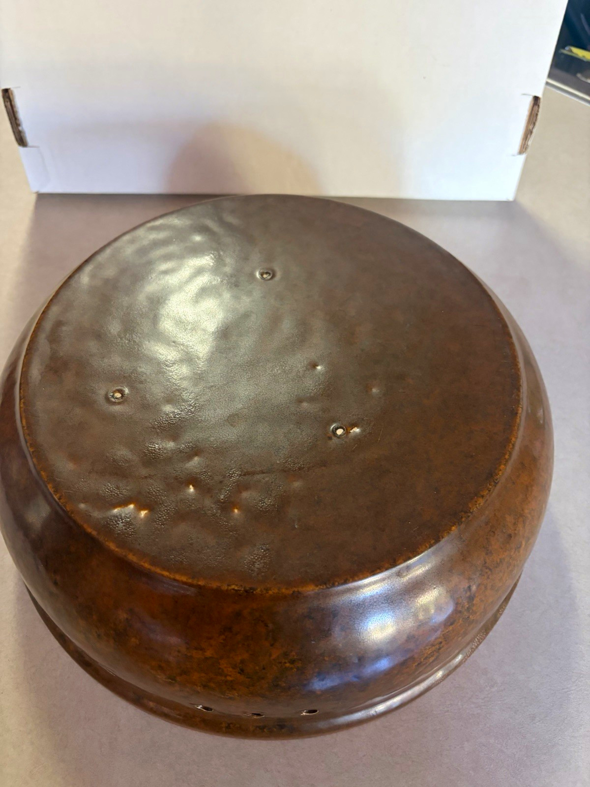 Antique Korean Brass Silk Iron Engraved Reed and Floral