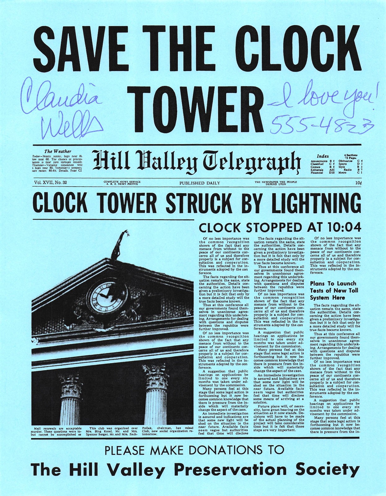Claudia Wells Signed Autograph Back To The Future Clocktower Flyer Beckett BAS