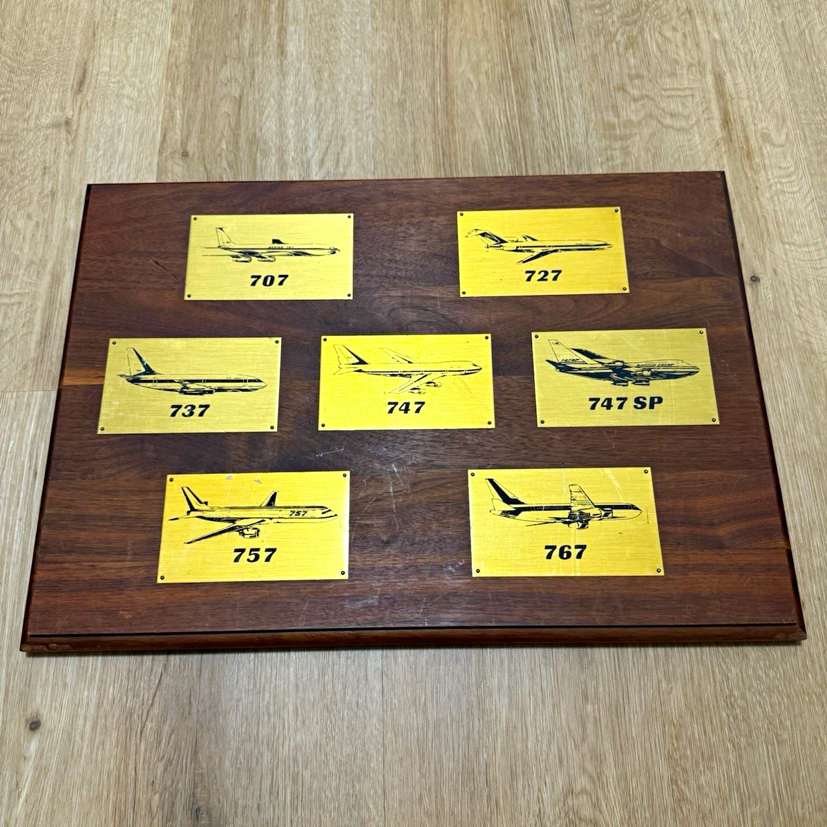 Vintage Boeing Commercial Fleet Display Brass Plaques Heavy Wood Sign Pilot