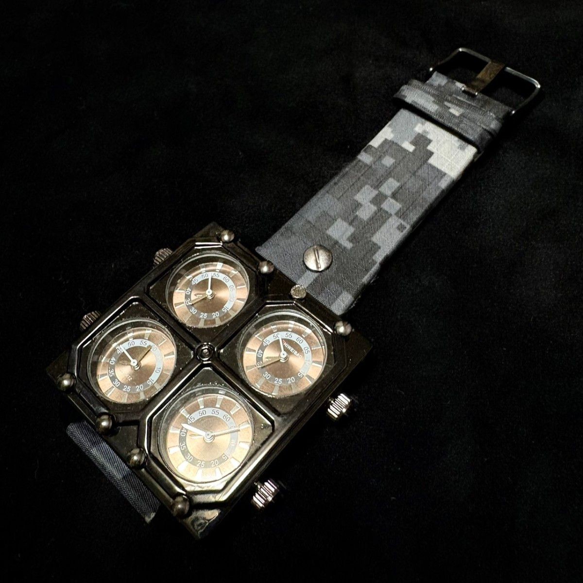 4TIME ZONE Mens Quartz Watch 4-Time Zone Digital Camo Belt Working