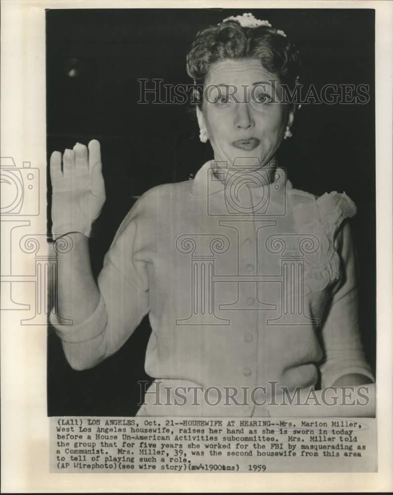1959 Press Photo Los Angeles housewife Marion Miller at House Un-American