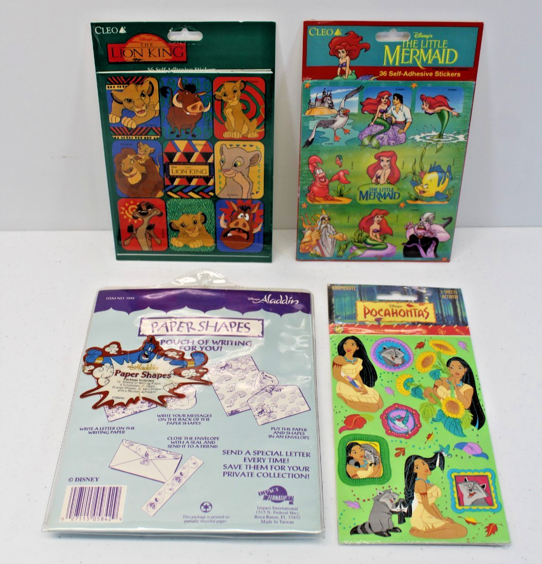Vtg Disney Aladdin Stationary Set & Stickers Lion King Pocahontas Little Mermaid Vtg Disney Aladdin Stationary Set & Stickers Lion King Pocahontas Little Mermaid