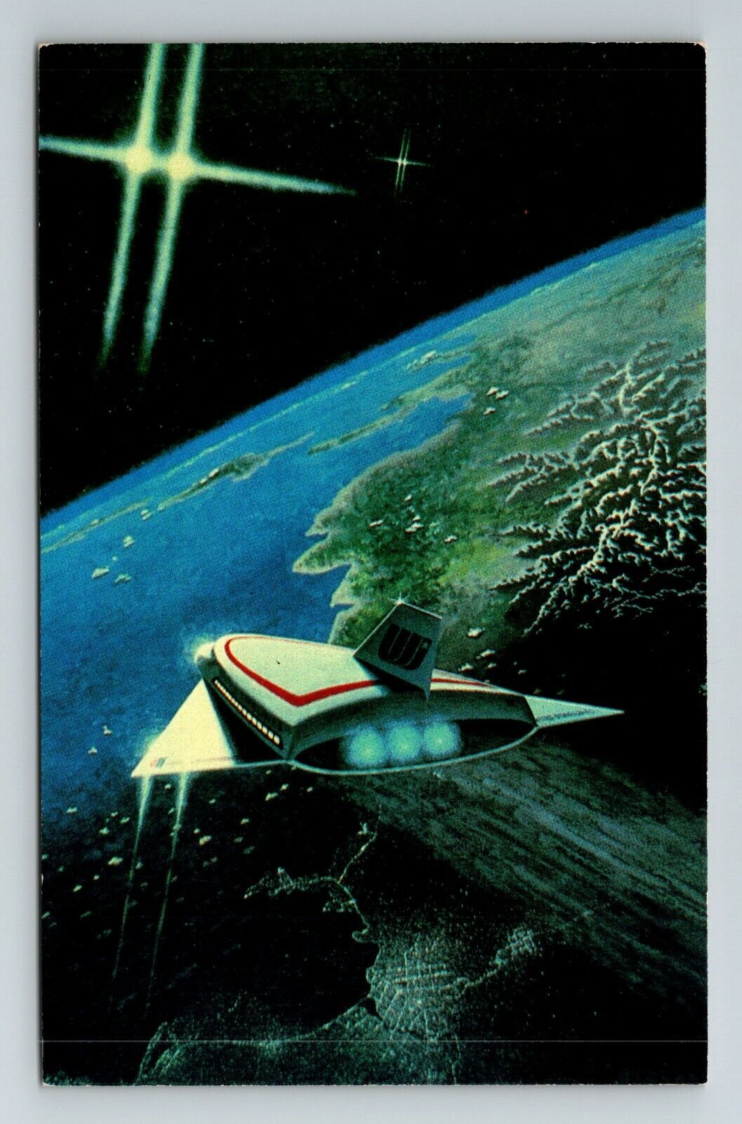 Space Fantasy, Approach To Valhalla United Starlines  Vintage Souvenir Postcard