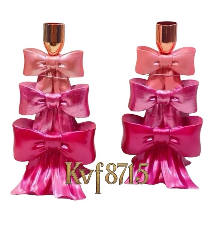 Valentine’s Day 2 Pc Rachel Zoe Pink Ombre Bows Rose Gold Candlesticks Viral New