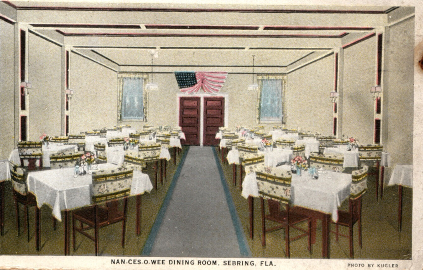 Sebring Florida FL Nancesowee Hotel Dining Room Postcard Vintage Patriotic