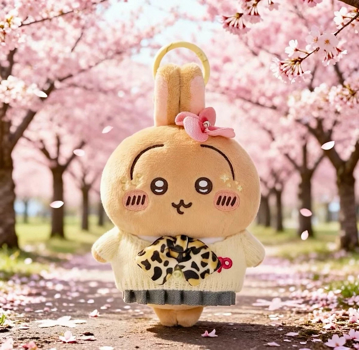 Cute Chiikawa Leopard Bow Usagi Plush Doll Toy Keychain Backpack Plushie Gift