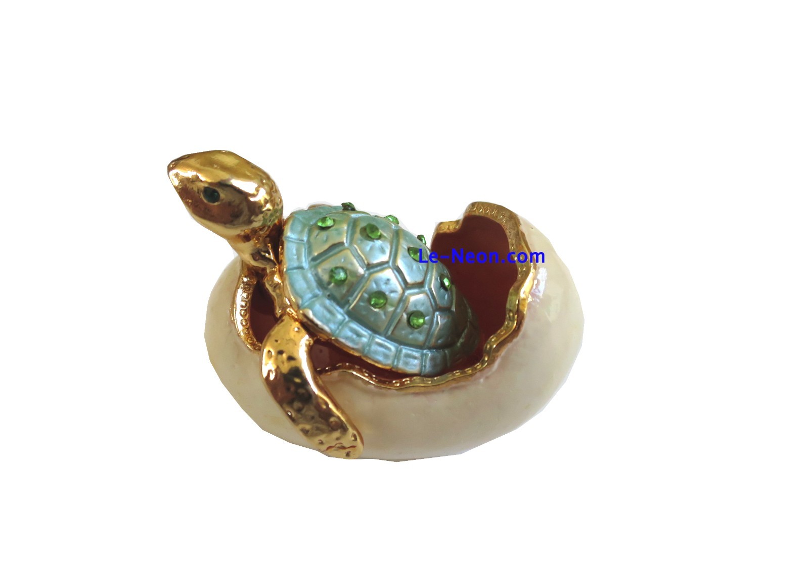 Bejeweled Turtle Hatching from Egg Hinged Metal Enamel Crystal Trinket Box