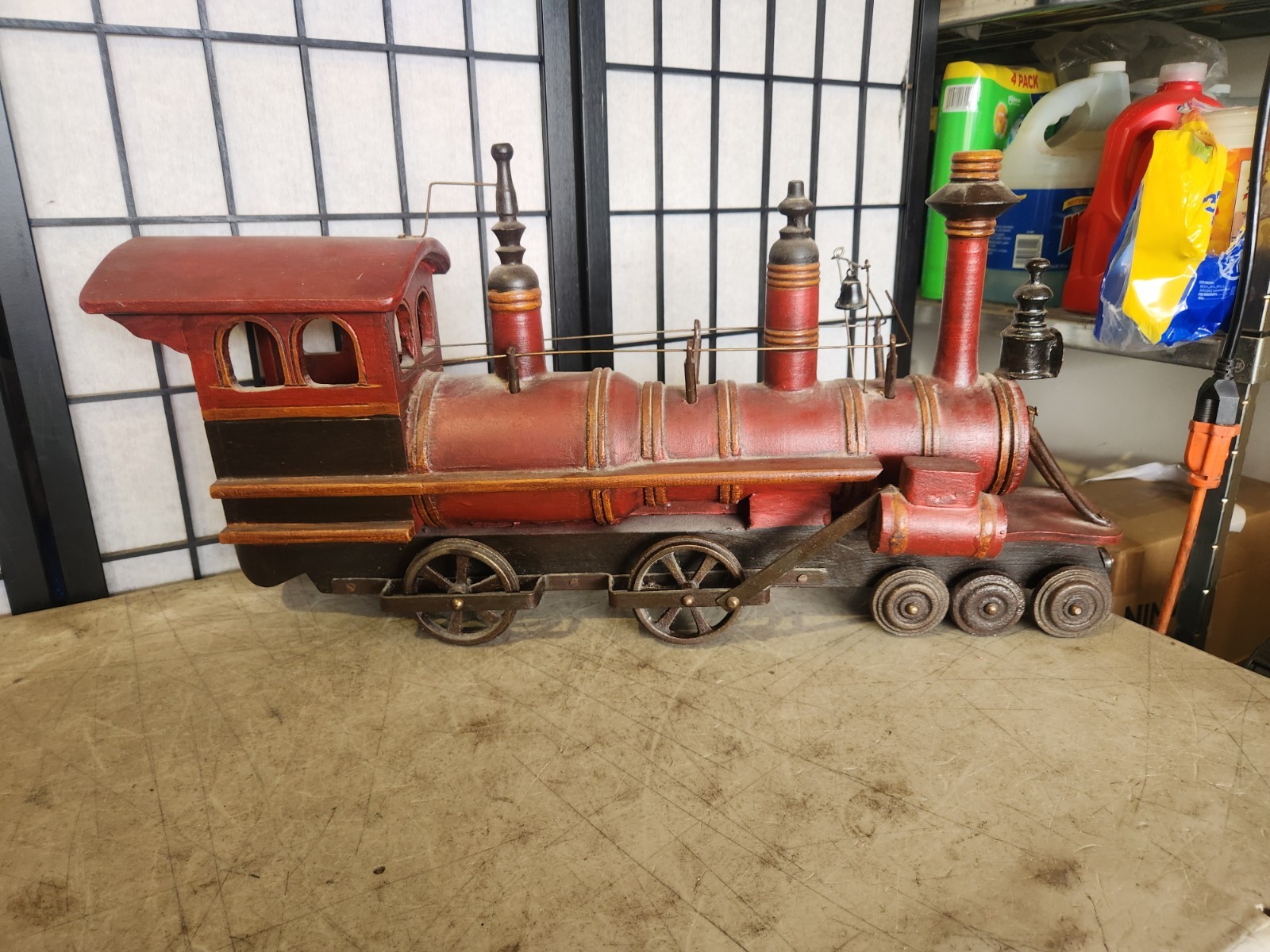 VINTAGE OLD WOODEN & METAL LOCOMOTIVE W/CONDUCTOR