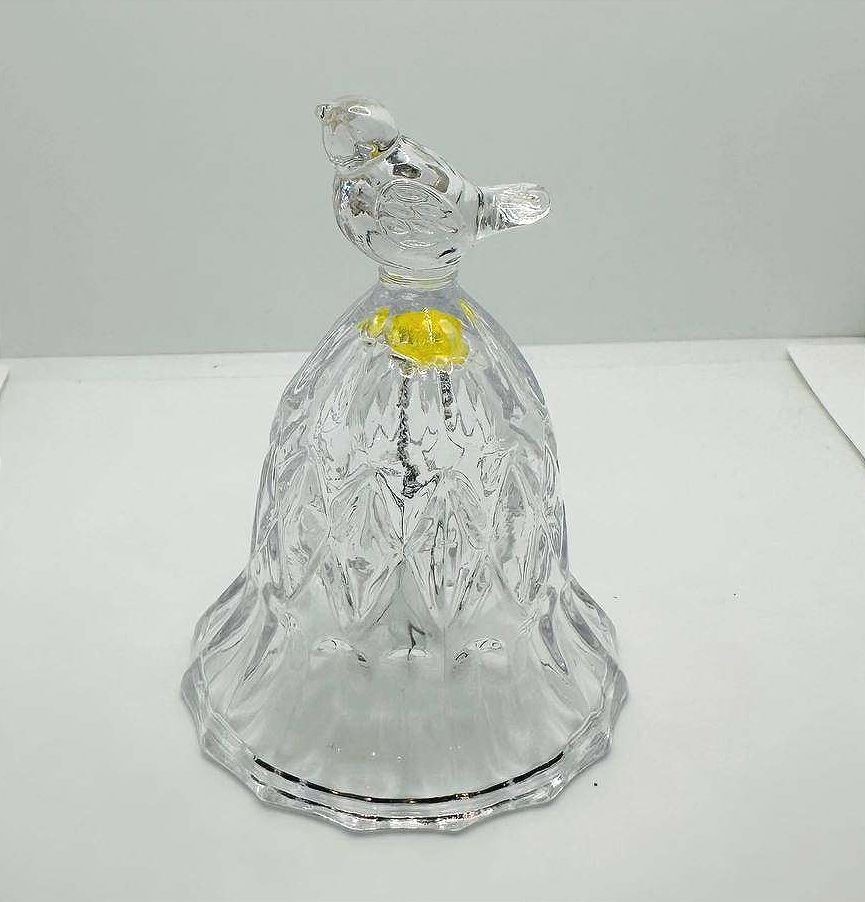 Vintage Clear Crystal Bird Bell Cut Glass Bird Finial Hand Bell 4\