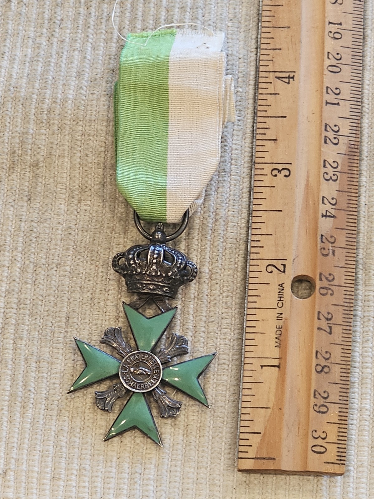 WWII Italian Fascist Military Cross Merit Green Enamel w Swords Medal L@@K