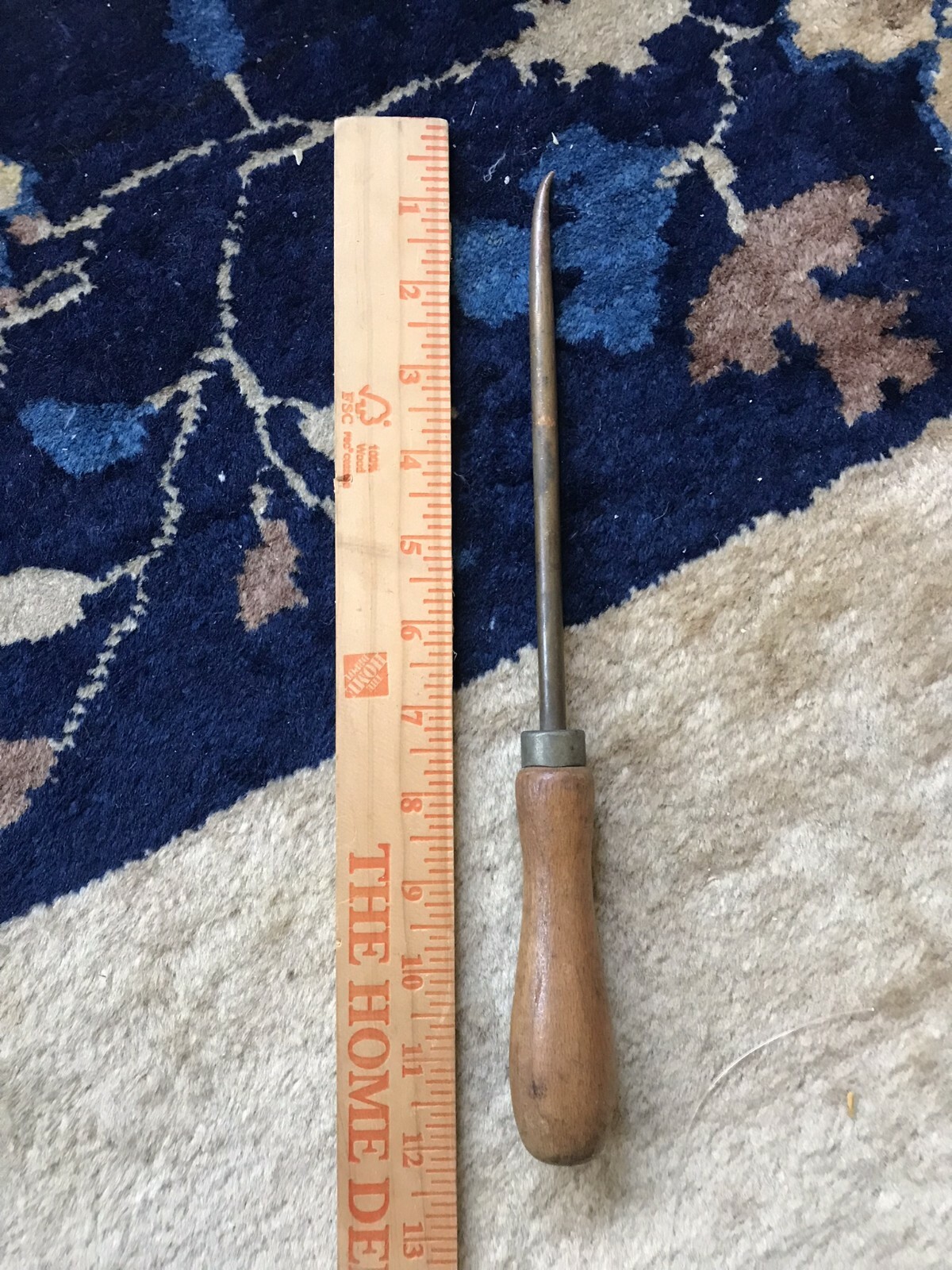 Special Vintage Brass / Copper Curved Awl for Box / Butt Stich w/ Wood handle