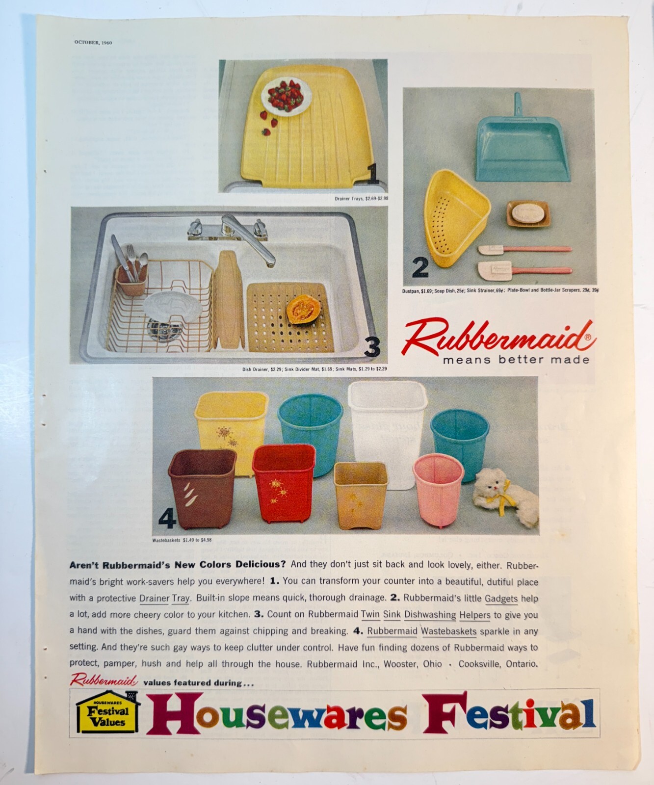 Vintage 1960 Rubbermaid Storage Houseware Festival MCM Advertisement Print Ad
