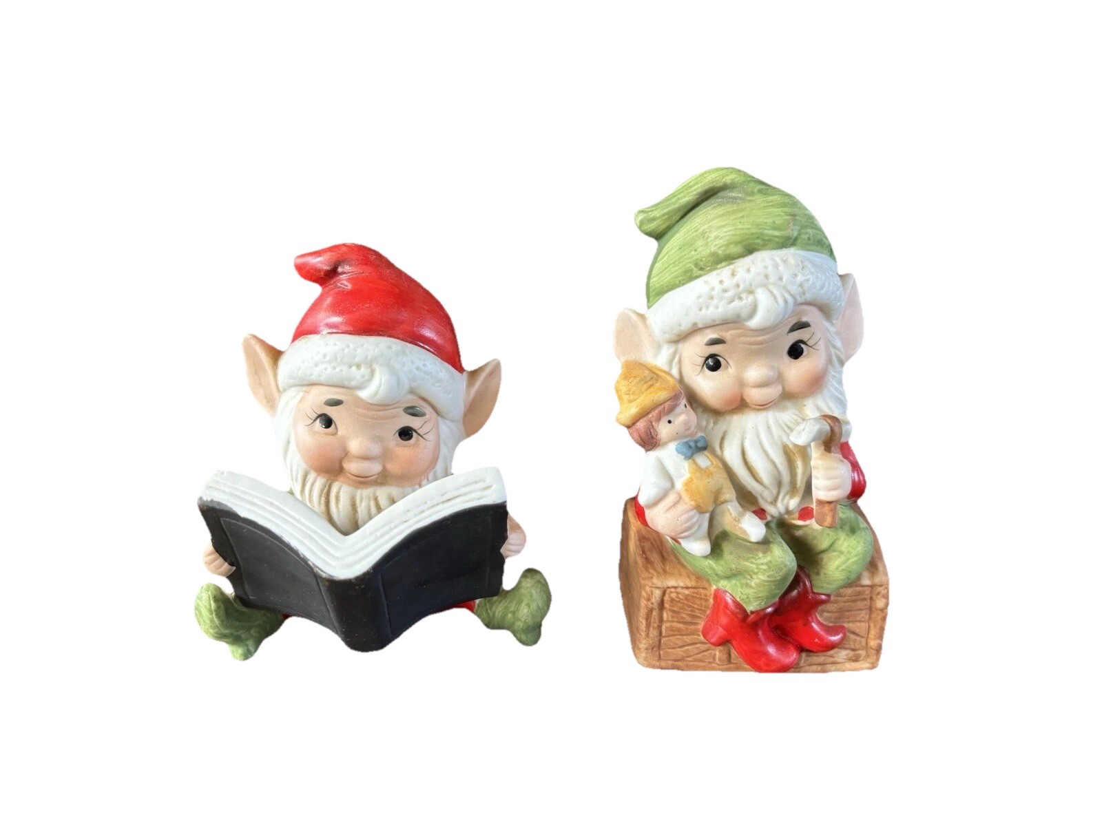 VTG Homco Elf Elves Christmas Figurines Two Santa’s Helpers Toy Maker 5406