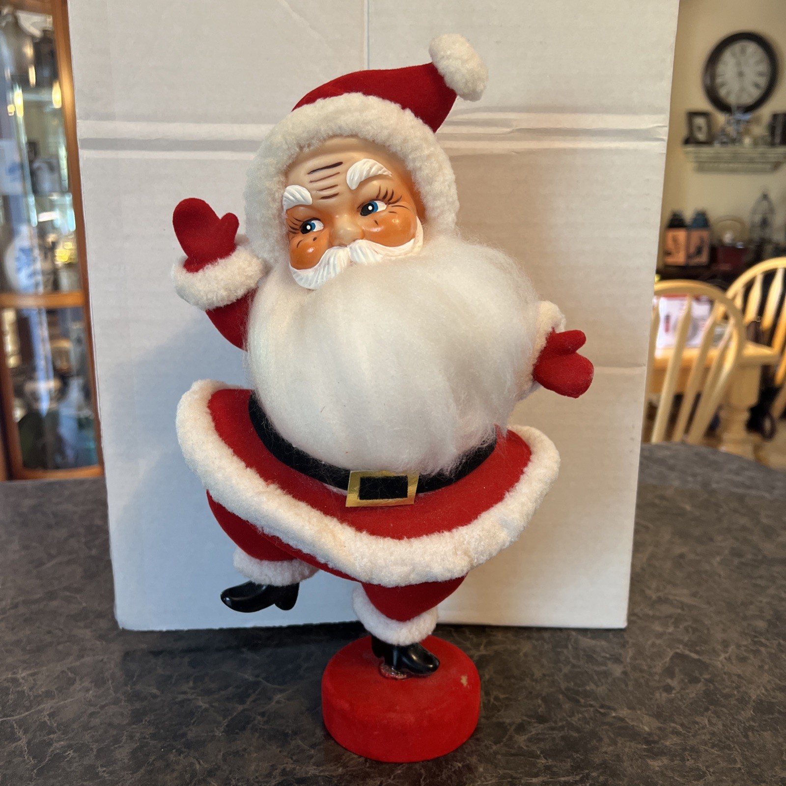 Giant 13” Tall Vintage Christmas Standing Flocked Waving dancing Santa Claus