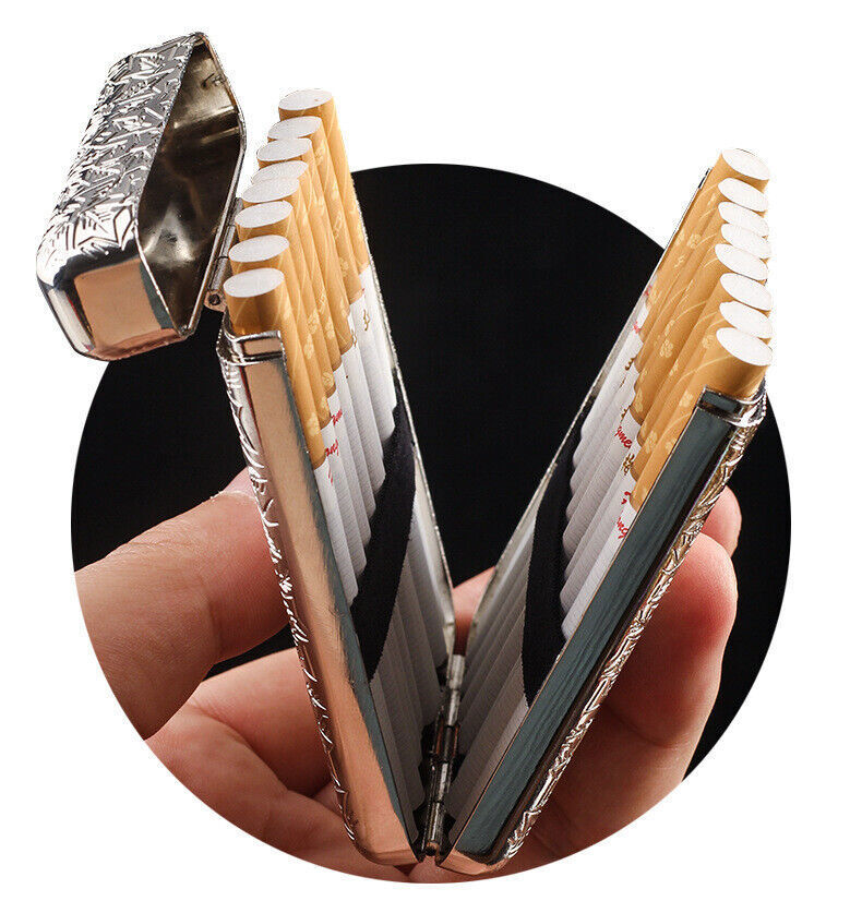 Vintage Portable Metal Flip Top Three Open Cigarette Case Cigarette 16s