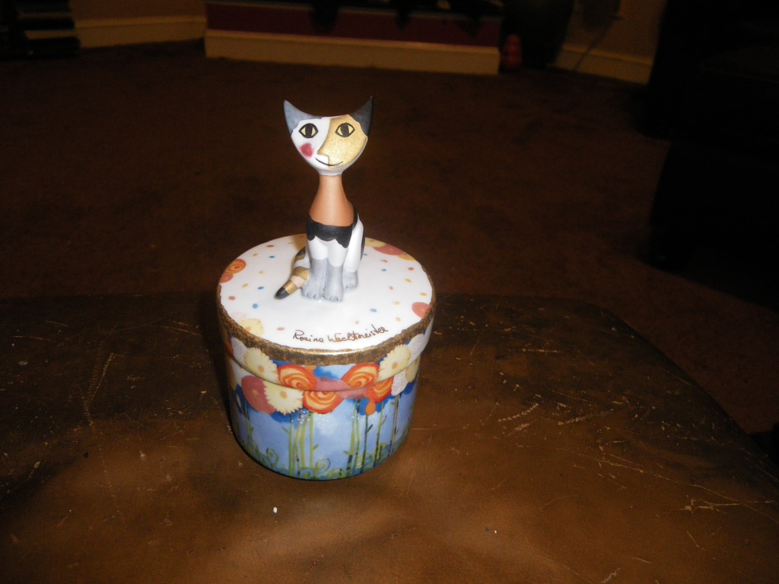 Vintage Rosina Wachtmeister Abstract Cat Goebel Porcelain Trinket Jewelry Box